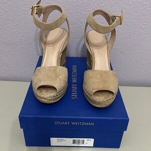 Stuart Weitzman Tan Espadrille Wedges with Ankle Strap size 8M Used